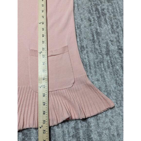 Isaac Mizrahi Live! Open Front Cardigan Sweater Women Size M Pink Flutter Hem - Picture 12 of 13